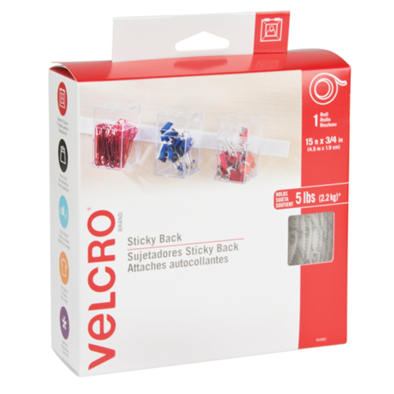 VELCRO® Hook & Loop Strips 3/4" x 15' – White, Adjustable Fastening Tape for Crafts, Organization & DIY Projects